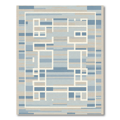 Soft Blue Linear Geometric Layout Rug