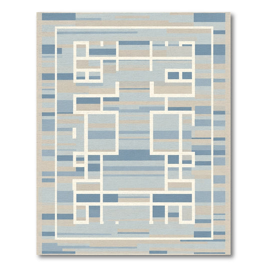 Soft Blue Linear Geometric Layout Rug