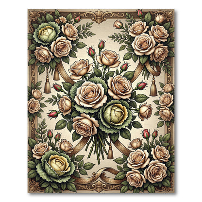 Cream Rose Bouquet Floral Arrangement Rug