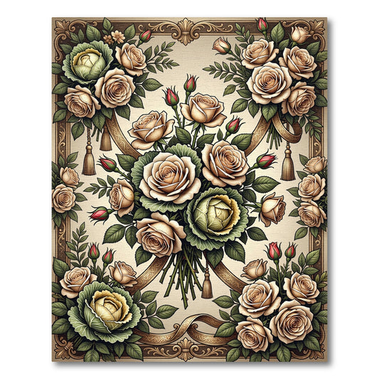 Cream Rose Bouquet Floral Arrangement Rug