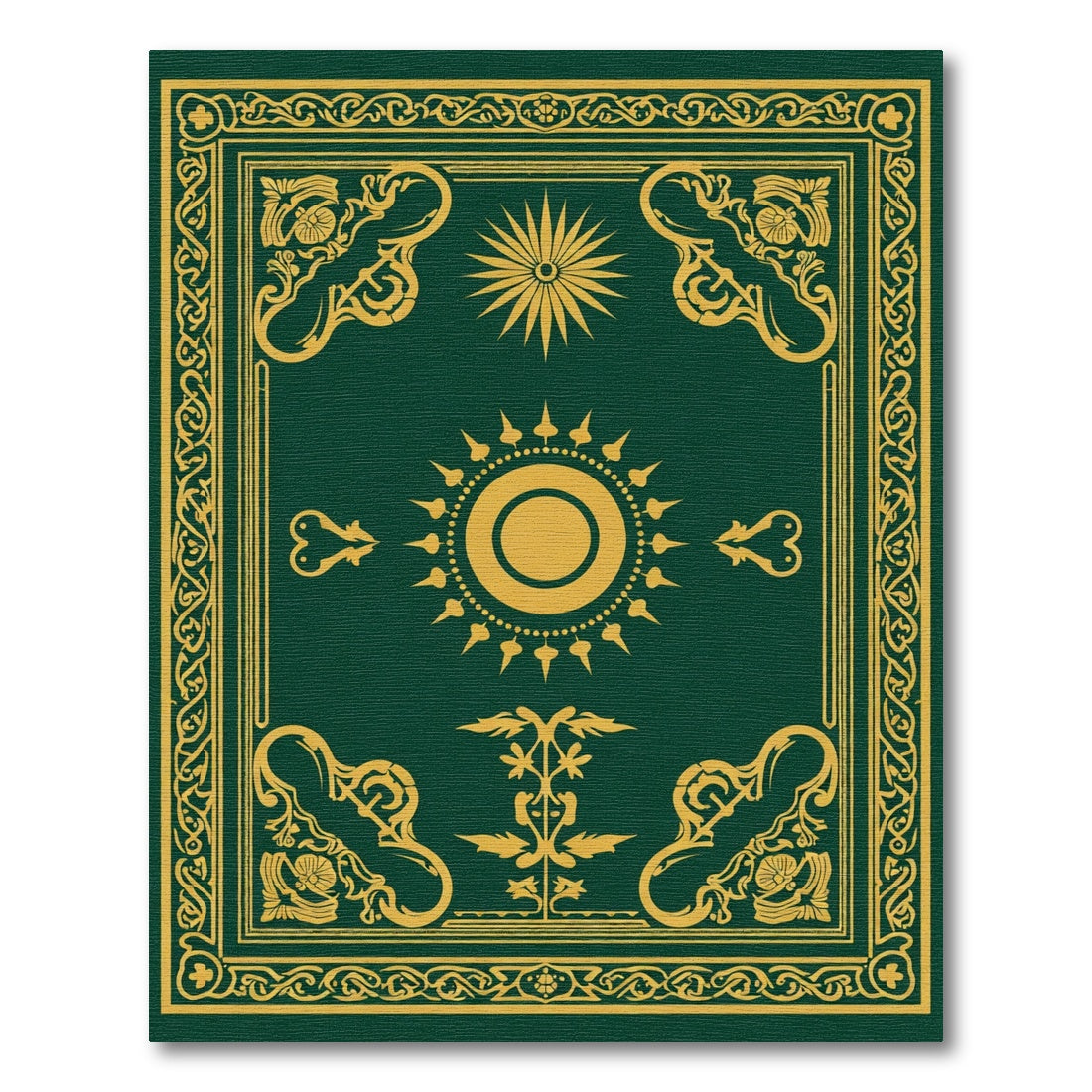 Dark Green Yellow Sun Medallion Rug