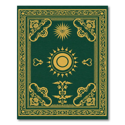 Dark Green Yellow Sun Medallion Rug