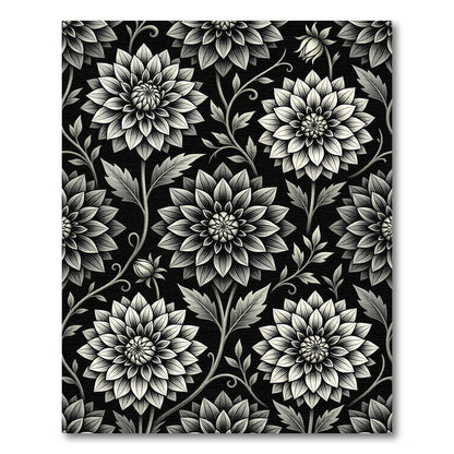 Monochromatic Floral Botanical Black White Rug