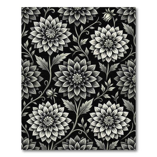 Monochromatic Floral Botanical Black White Rug