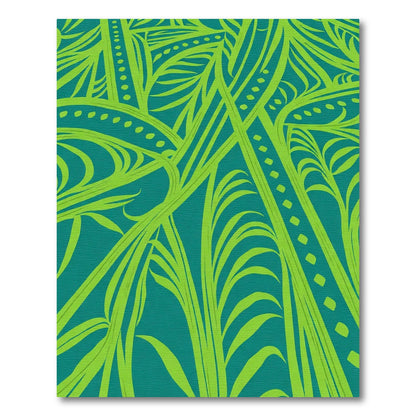Teal Lime Abstract Leafy Swirl Rug