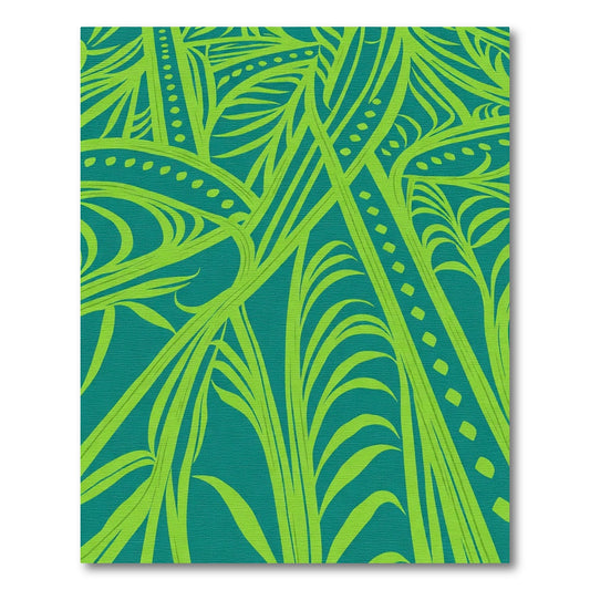 Teal Lime Abstract Leafy Swirl Rug