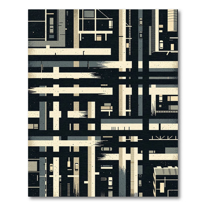 Urban Abstract Monochrome Grid Composition Rug