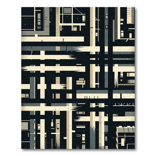 Urban Abstract Monochrome Grid Composition Rug