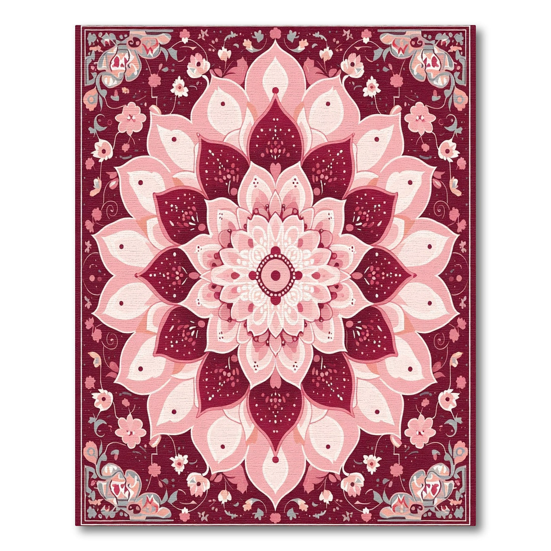 Crimson Floral Radiant Mandala Rug