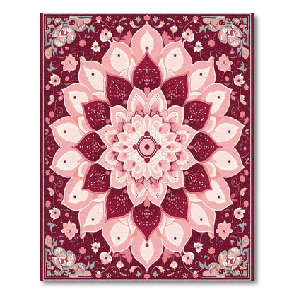 Crimson Floral Radiant Mandala Rug