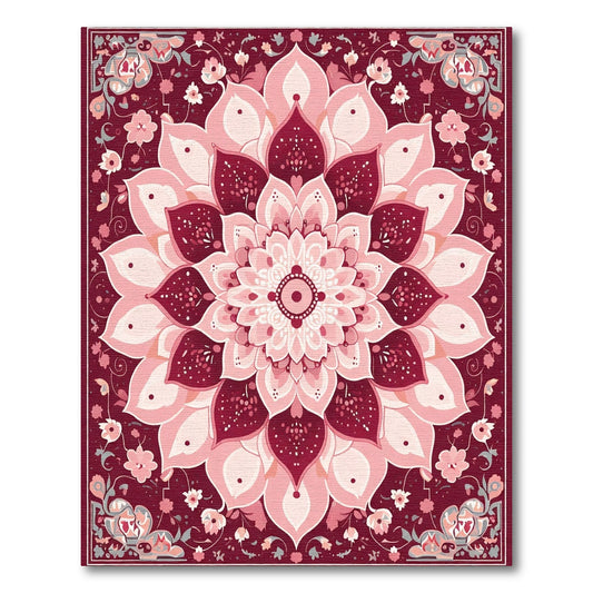 Crimson Floral Radiant Mandala Rug