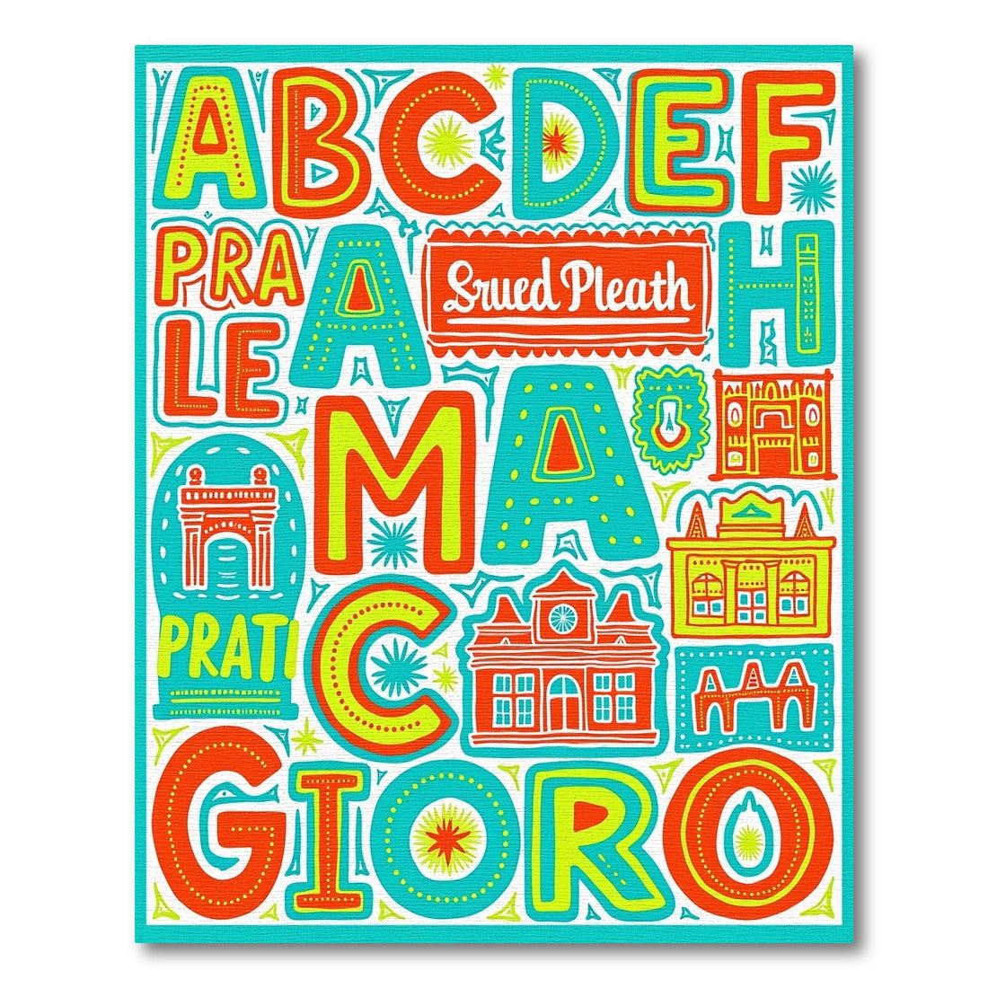 Colorful Oversized Alphabet Buildings Rug