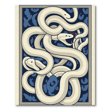Intertwined Cream Snakes Blue Cloud Rug
