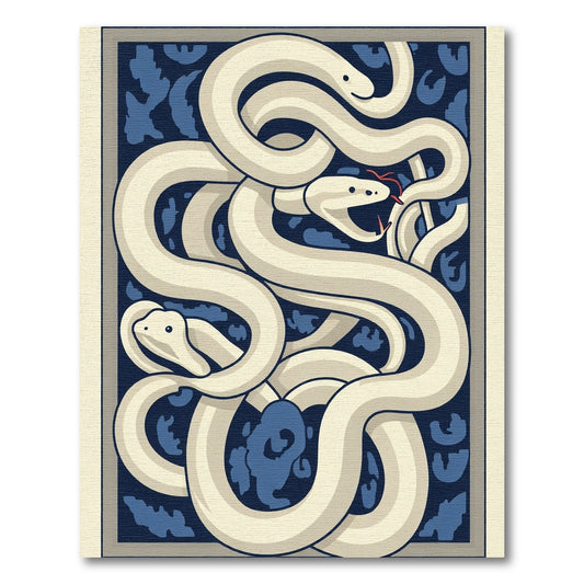 Intertwined Cream Snakes Blue Cloud Rug