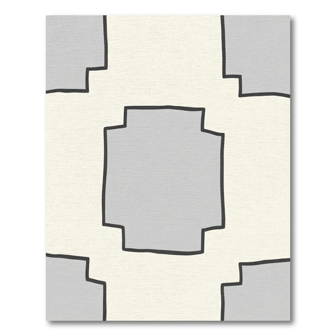 Cream Gray Geometric Outline Block Rug