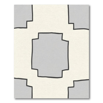 Cream Gray Geometric Outline Block Rug