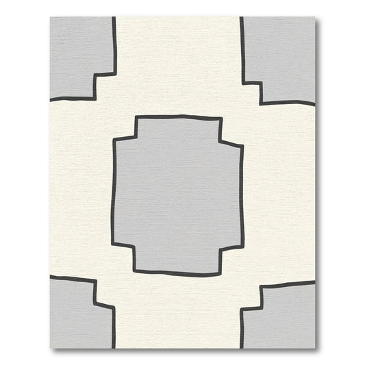 Cream Gray Geometric Outline Block Rug