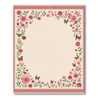 Whimsical Floral Cat Border Cream Rug