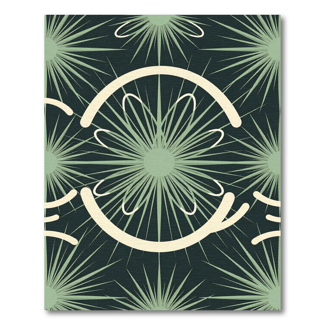 Sage Green Sunburst Geometric Medallion Rug