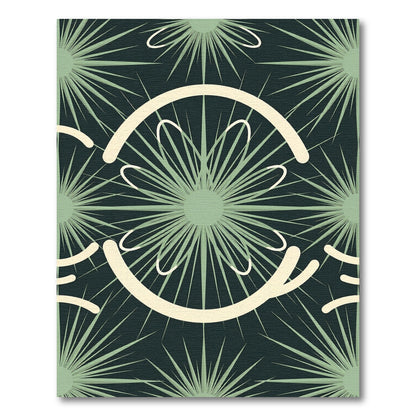 Sage Green Sunburst Geometric Medallion Rug