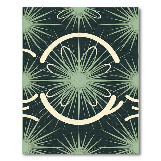 Sage Green Sunburst Geometric Medallion Rug