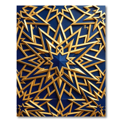 Metallic Gold Celestial Star Geometric Navy Rug