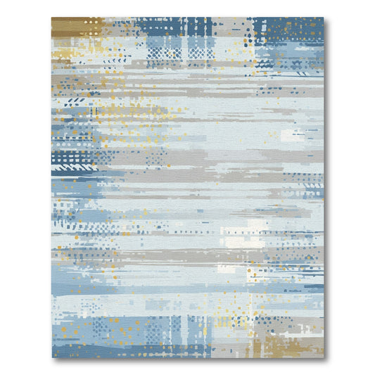 Distressed Blue Gold Abstract Stripes Rug