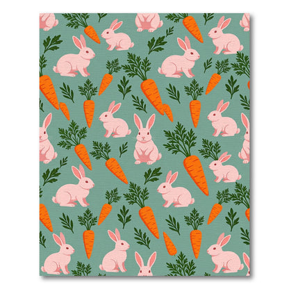 Whimsical Pastel Pink Bunny Carrot Meadow Rug