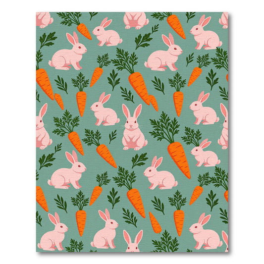 Whimsical Pastel Pink Bunny Carrot Meadow Rug