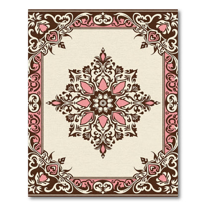 Vintage Pink Brown Floral Medallion Border Rug