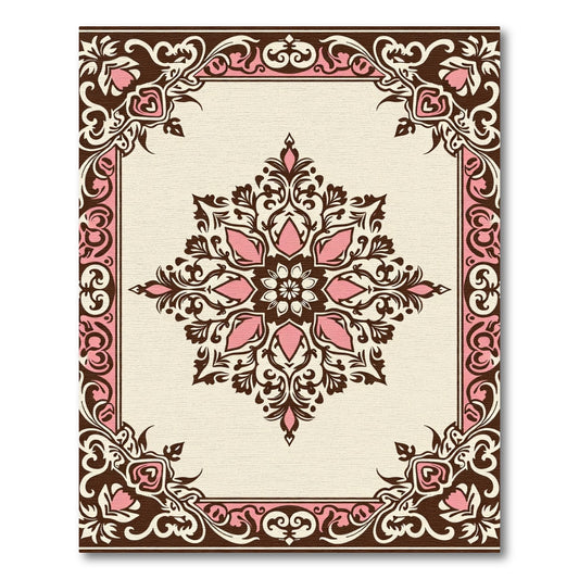 Vintage Pink Brown Floral Medallion Border Rug