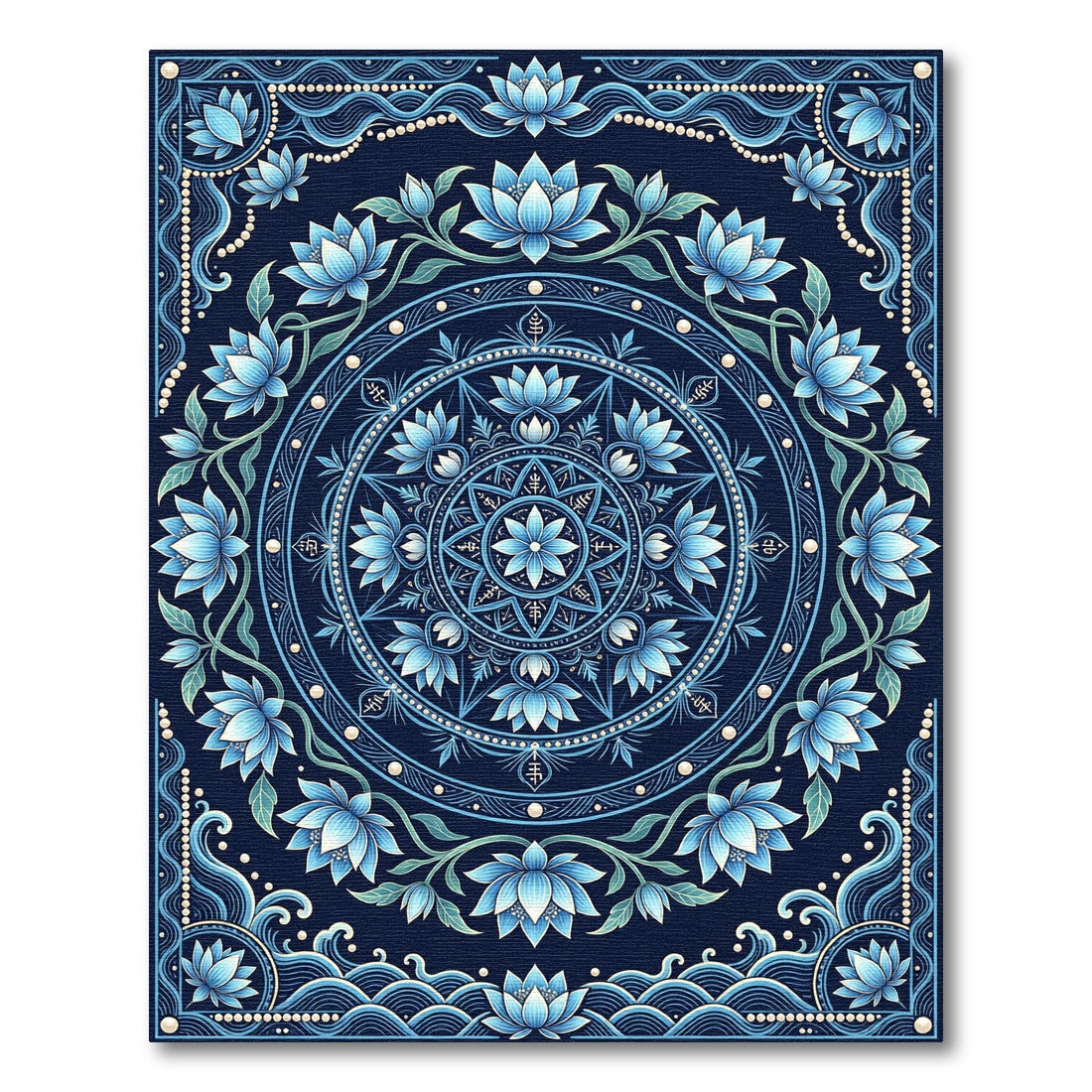 Deep Blue Lotus Mandala Rug