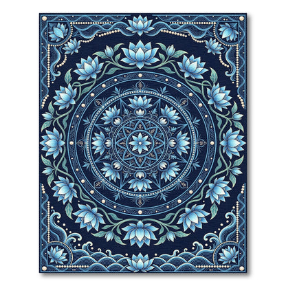Deep Blue Lotus Mandala Rug