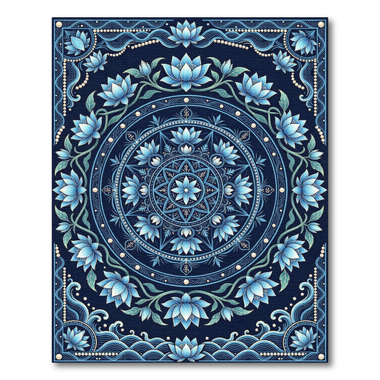 Deep Blue Lotus Mandala Rug