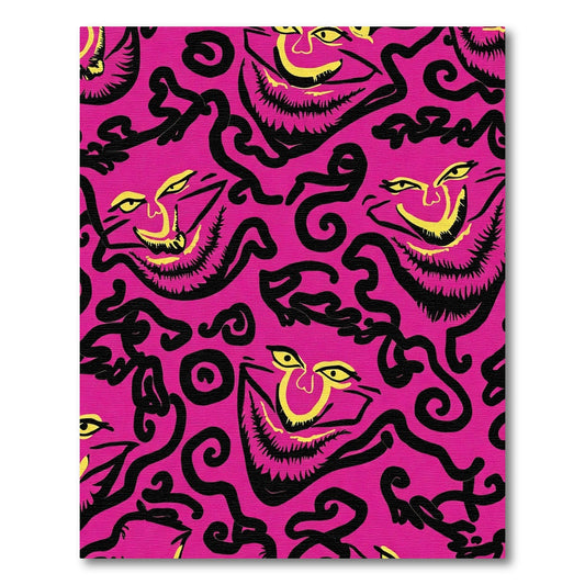 Bold Pink Grotesque Face Swirls Rug