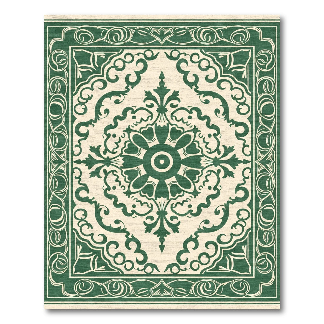 Deep Green Ivory Floral Medallion Rug