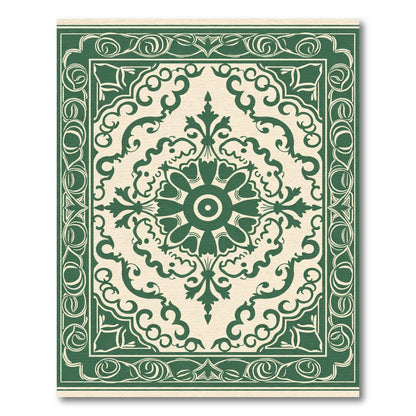 Deep Green Ivory Floral Medallion Rug