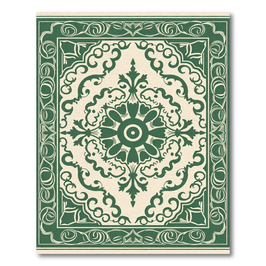 Deep Green Ivory Floral Medallion Rug
