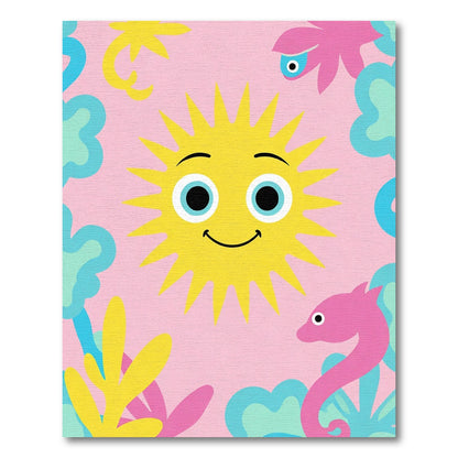 Joyful Pink Sun Beach Day Rug
