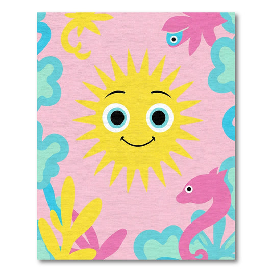 Joyful Pink Sun Beach Day Rug