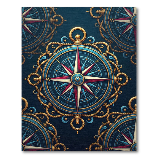 Nautical Navy Golden Compass Medallion Rug