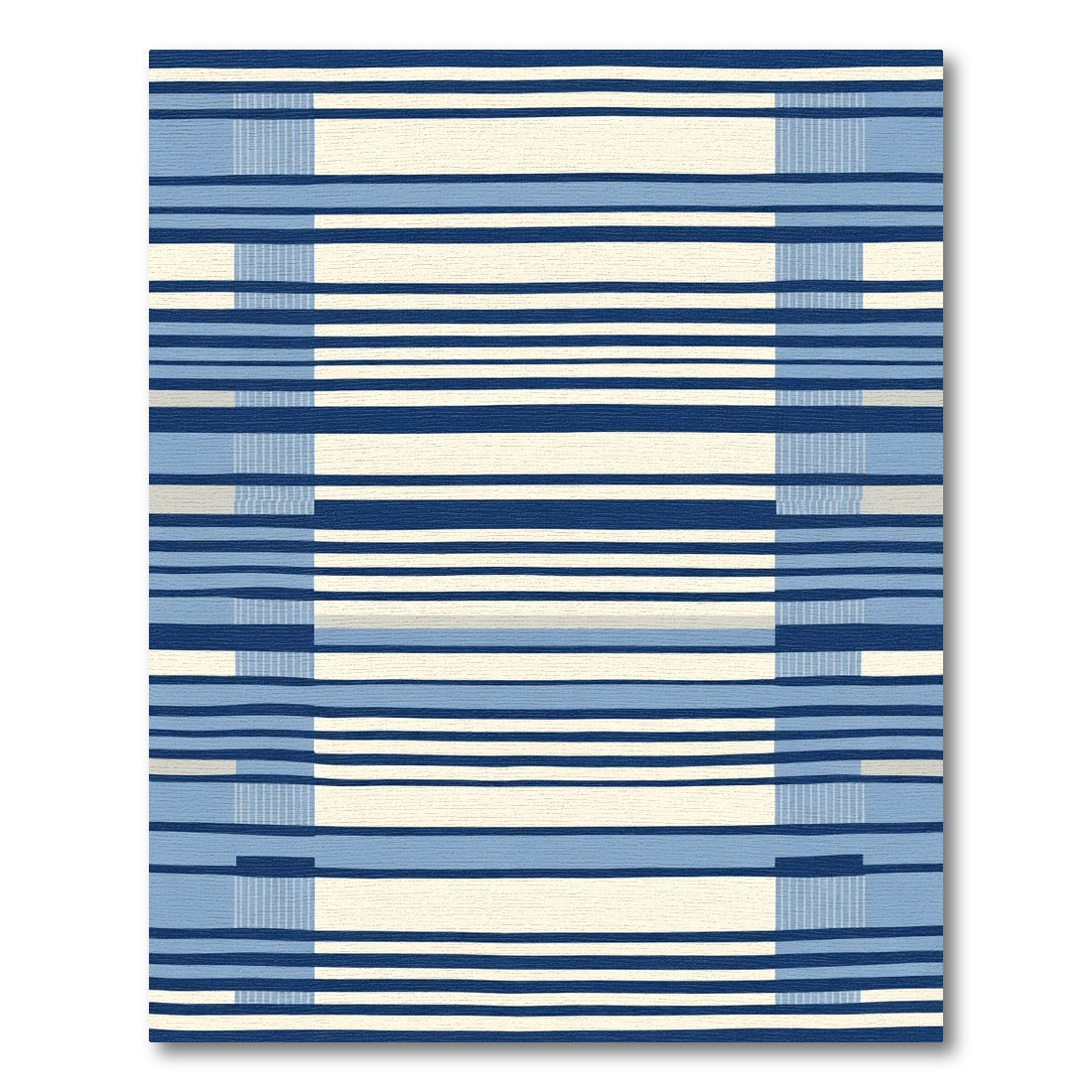 Modern Blue Cream Striped Rectangular Rug