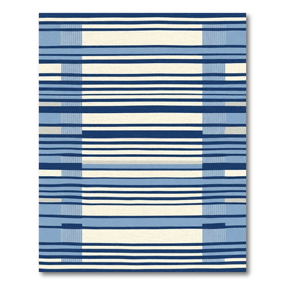 Modern Blue Cream Striped Rectangular Rug