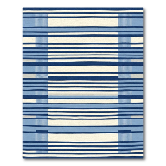 Modern Blue Cream Striped Rectangular Rug