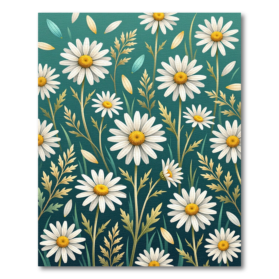 White Daisy Meadow on Teal Background Rug