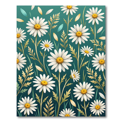 White Daisy Meadow on Teal Background Rug