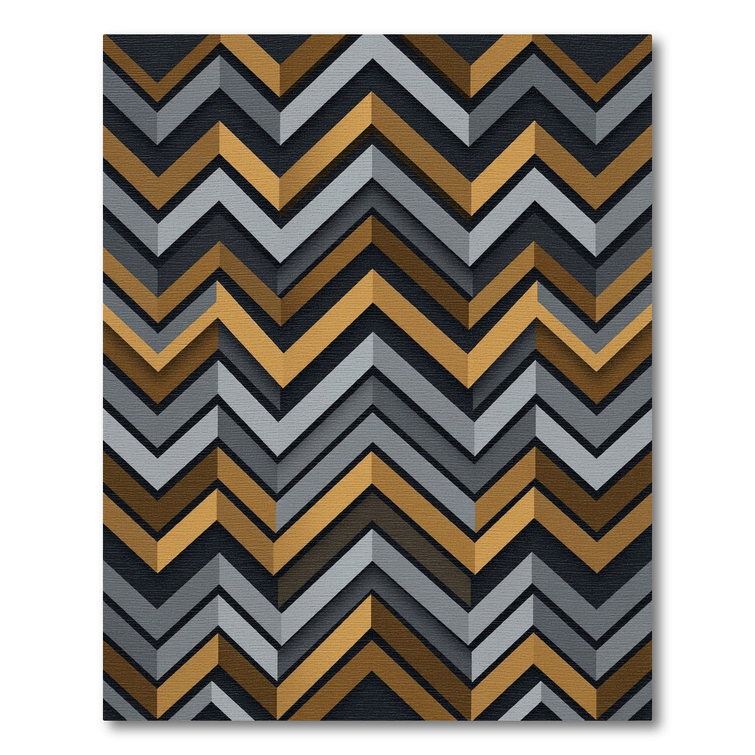 Modern Metallic Gold and Gray Chevron Rug