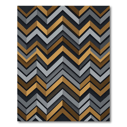 Modern Metallic Gold and Gray Chevron Rug