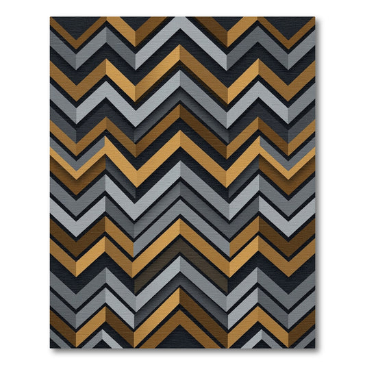 Modern Metallic Gold and Gray Chevron Rug