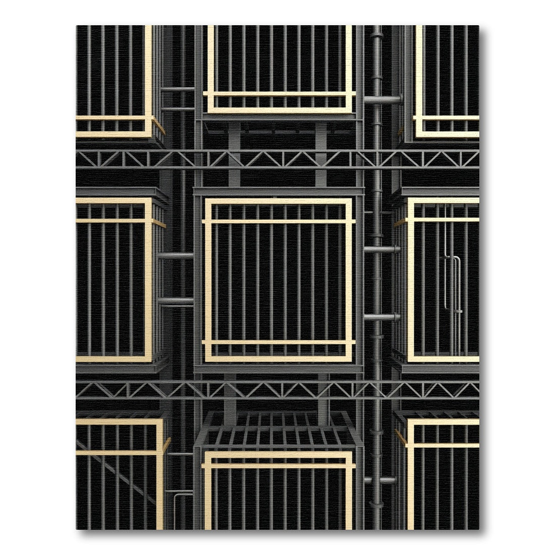 Industrial Gold Grid Structure Rug